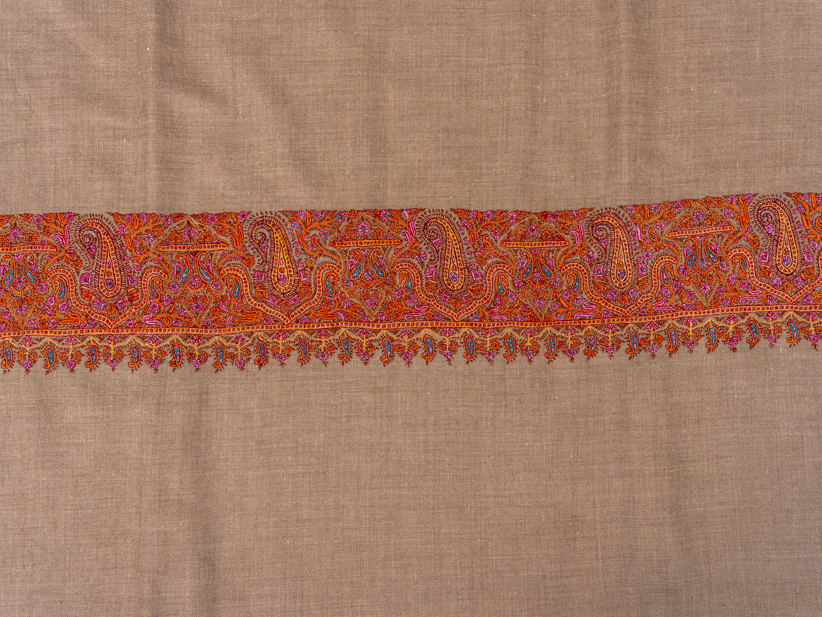 Ember Border Pure Pashmina Sozni Hand Embroidered Shawl