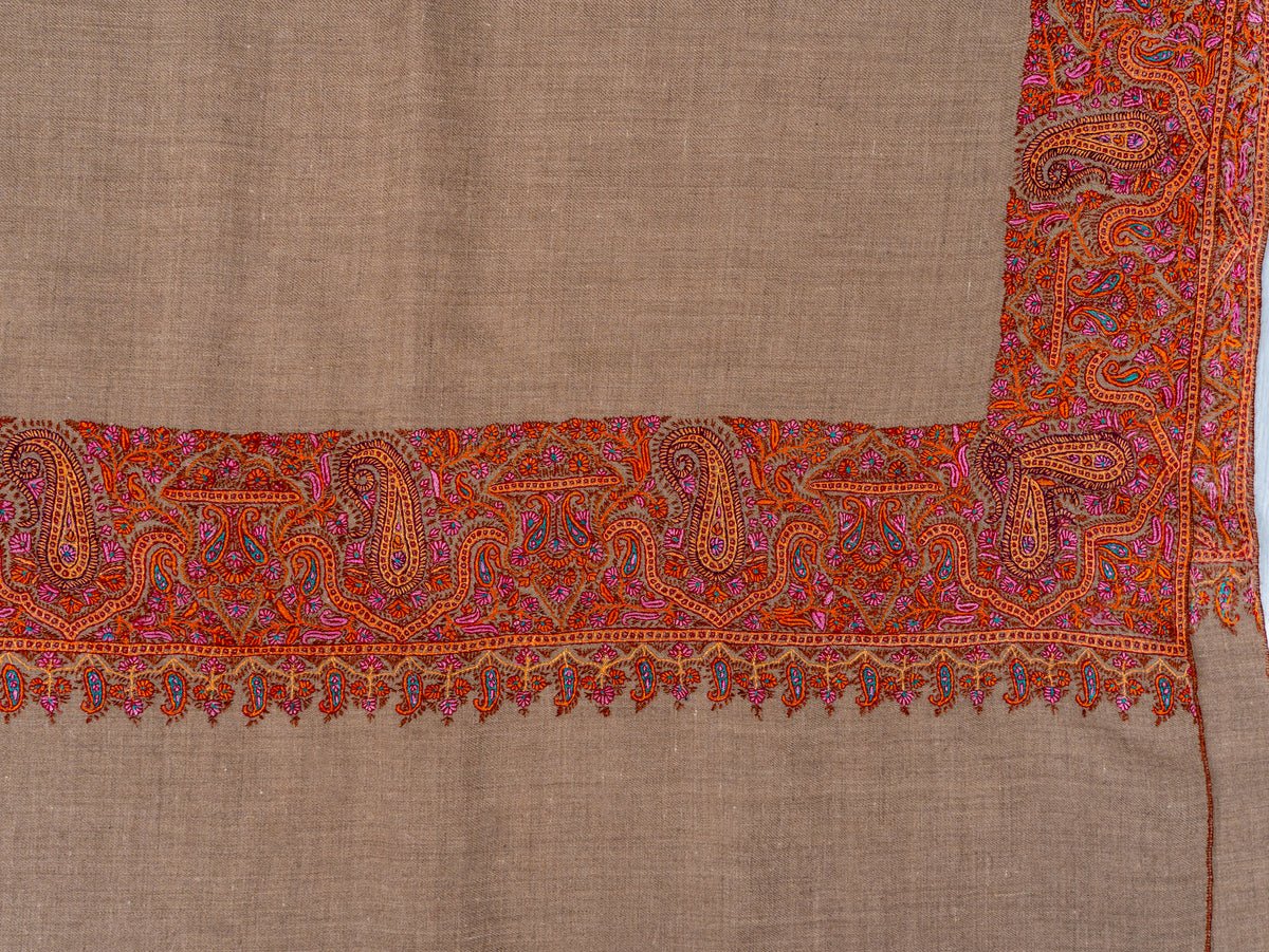 Ember Border Pure Pashmina Sozni Hand Embroidered Shawl