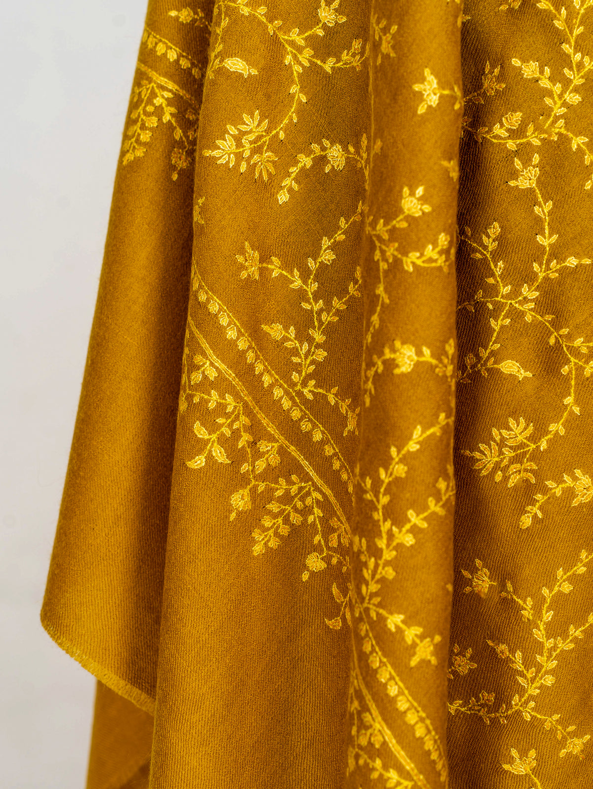 Mustard Vine Pure Pashmina Hand Embroidered Sozni Shawl