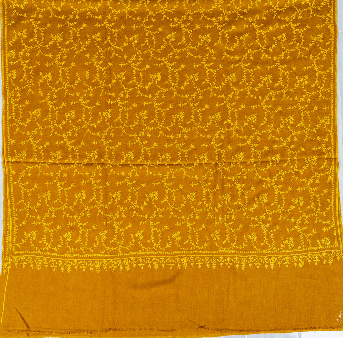 Mustard Vine Pure Pashmina Hand Embroidered Sozni Shawl