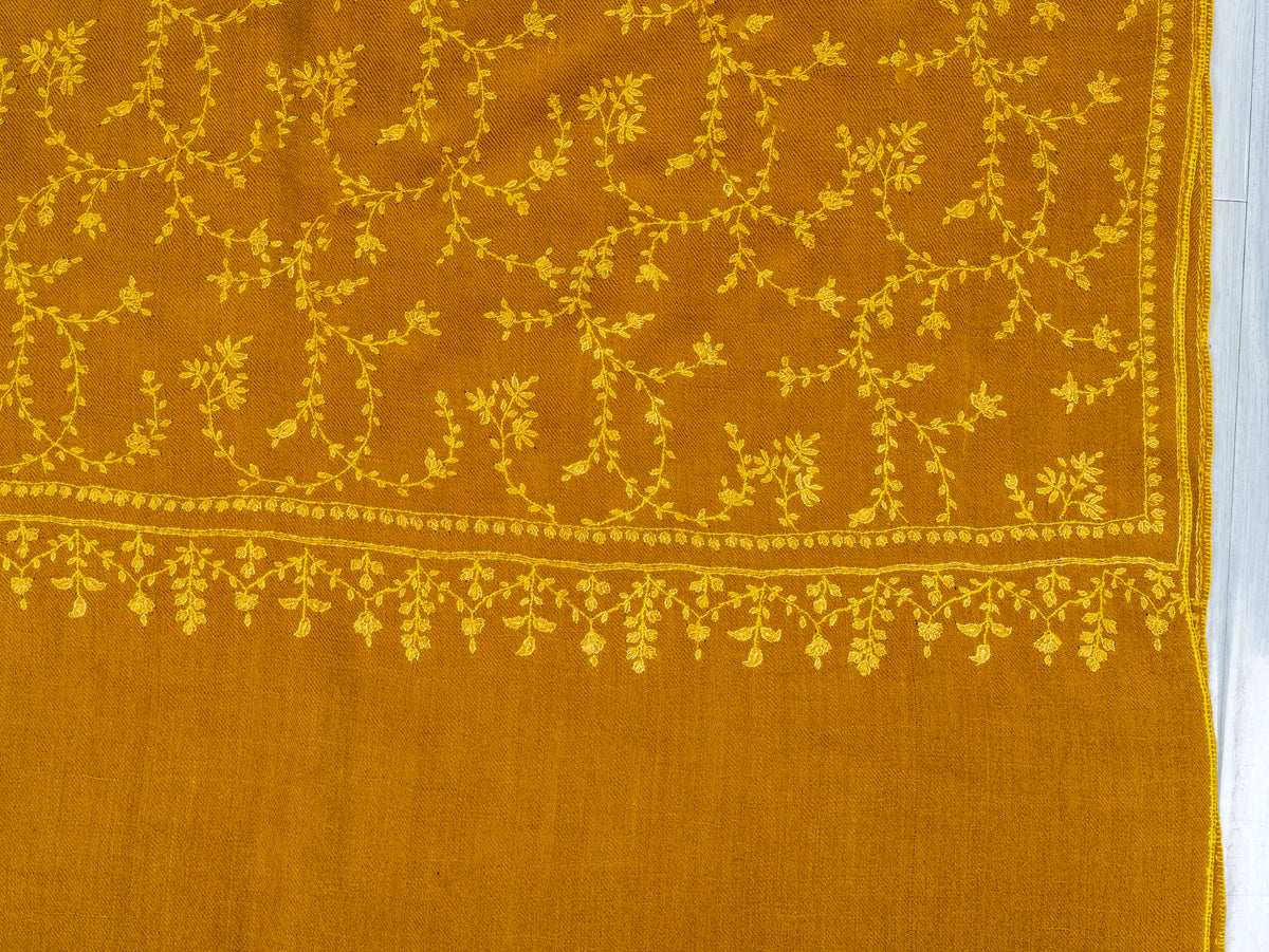 Mustard Vine Pure Pashmina Hand Embroidered Sozni Shawl