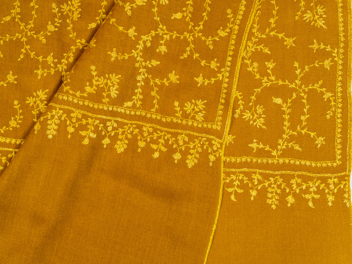 Mustard Vine Pure Pashmina Hand Embroidered Sozni Shawl