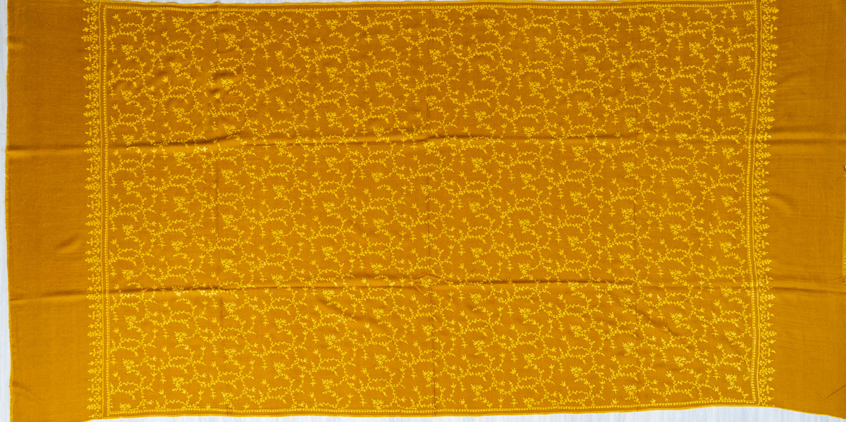 Mustard Vine Pure Pashmina Hand Embroidered Sozni Shawl