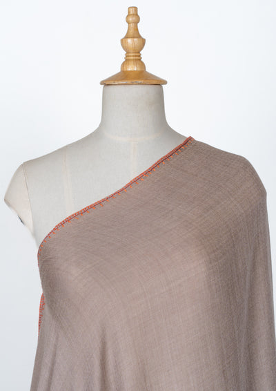 2.5 Yards | Bahaar-e-Sabz — Sozni Hand-Embroidered Shawl in Beige with Emerald & Rust Borders