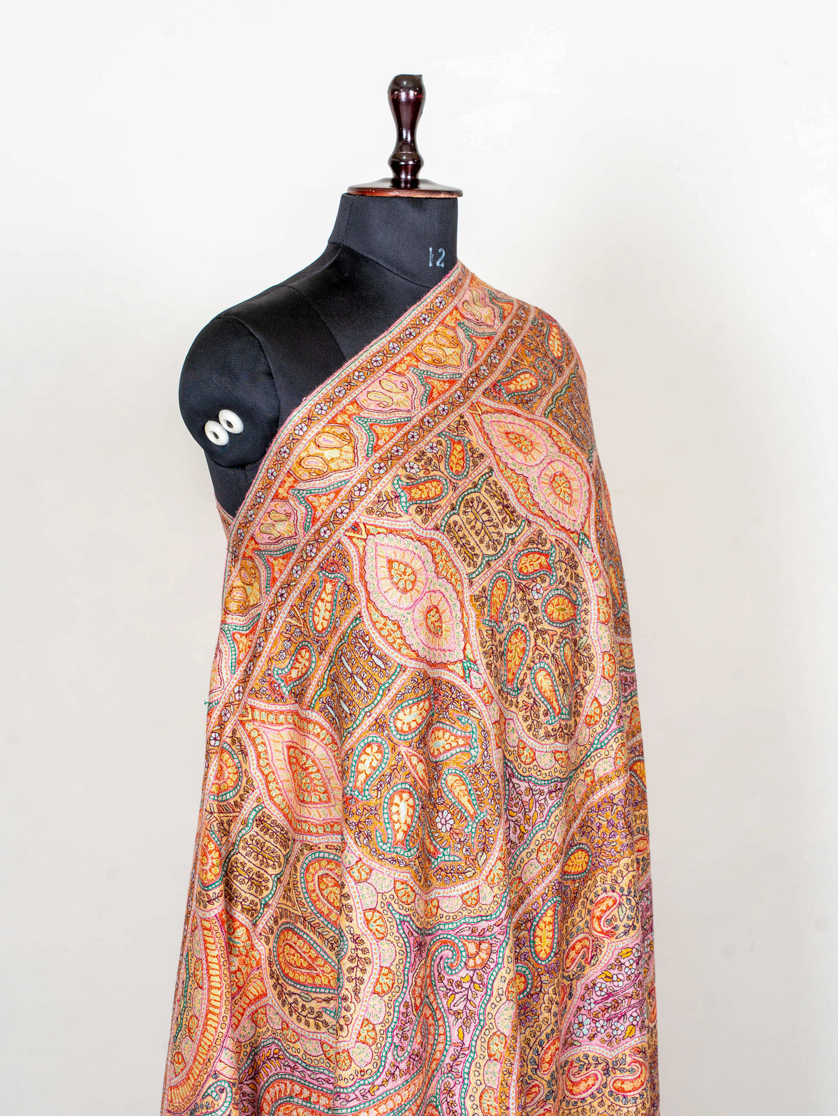 3 yards Heritage Paisley Pure Pashmina Hand Embroidered Sozni Shawl