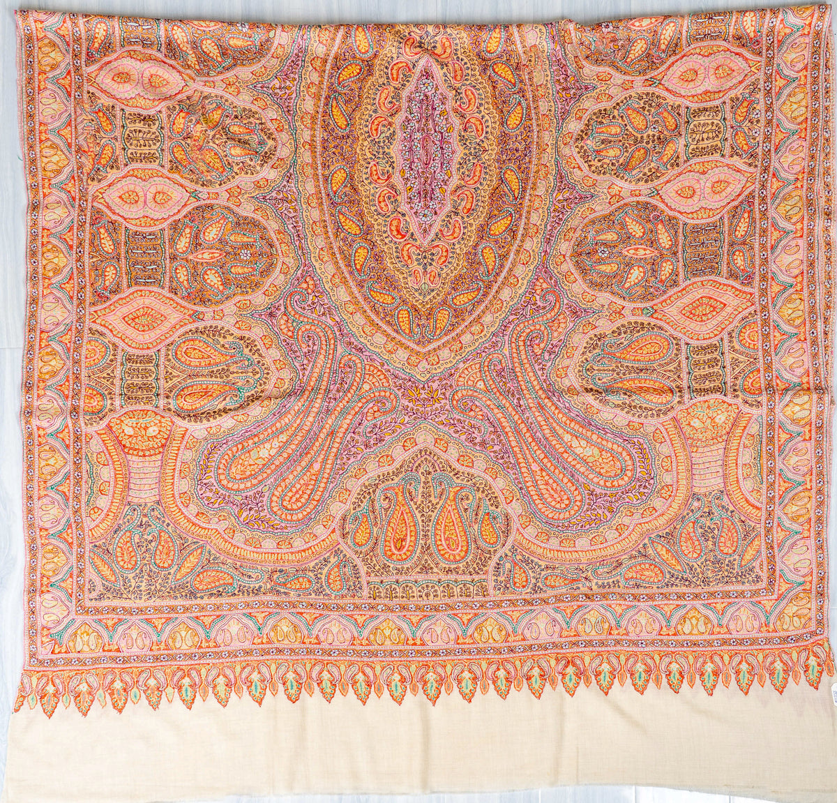 3 yards Heritage Paisley Pure Pashmina Hand Embroidered Sozni Shawl