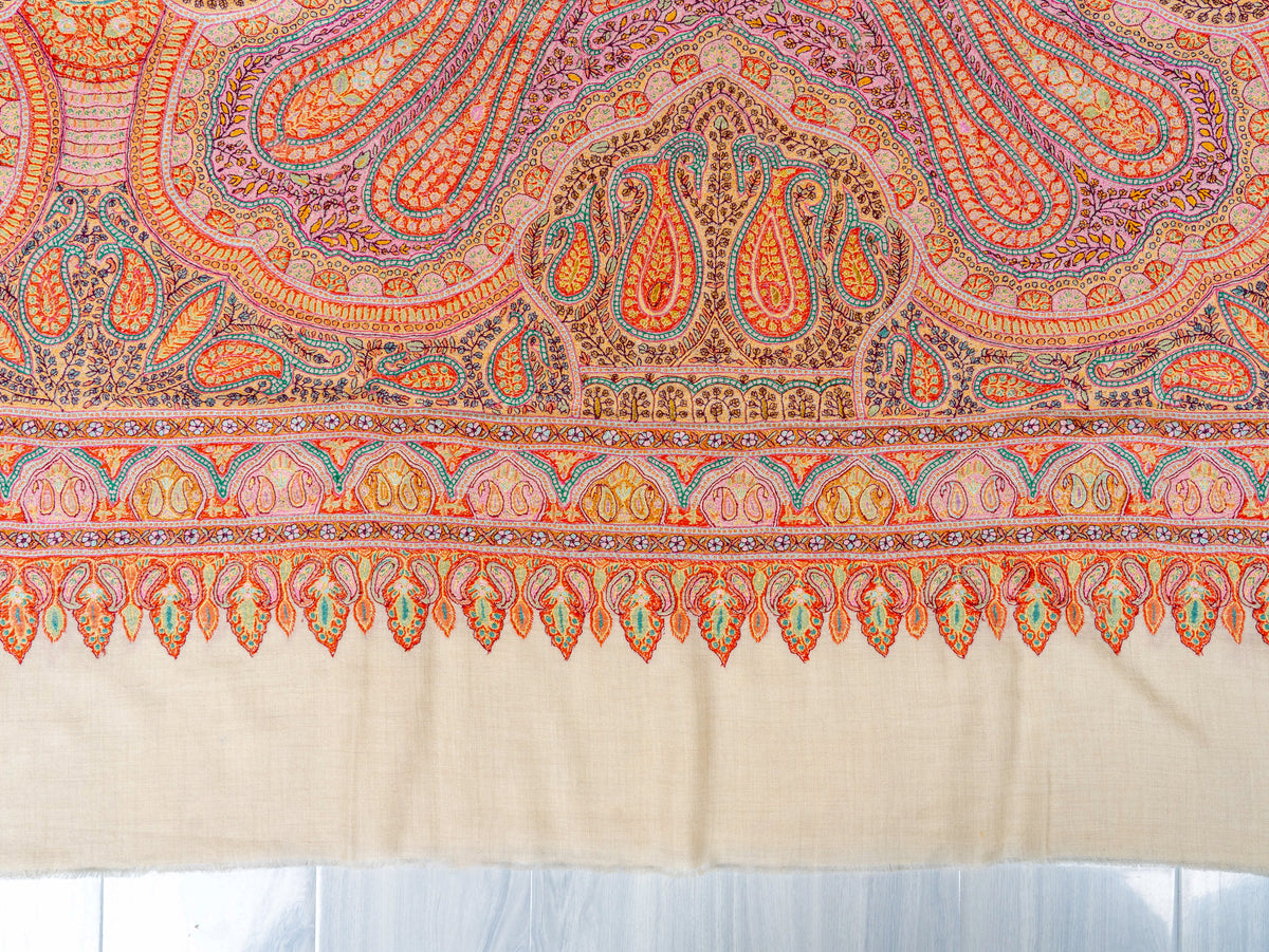 3 yards Heritage Paisley Pure Pashmina Hand Embroidered Sozni Shawl