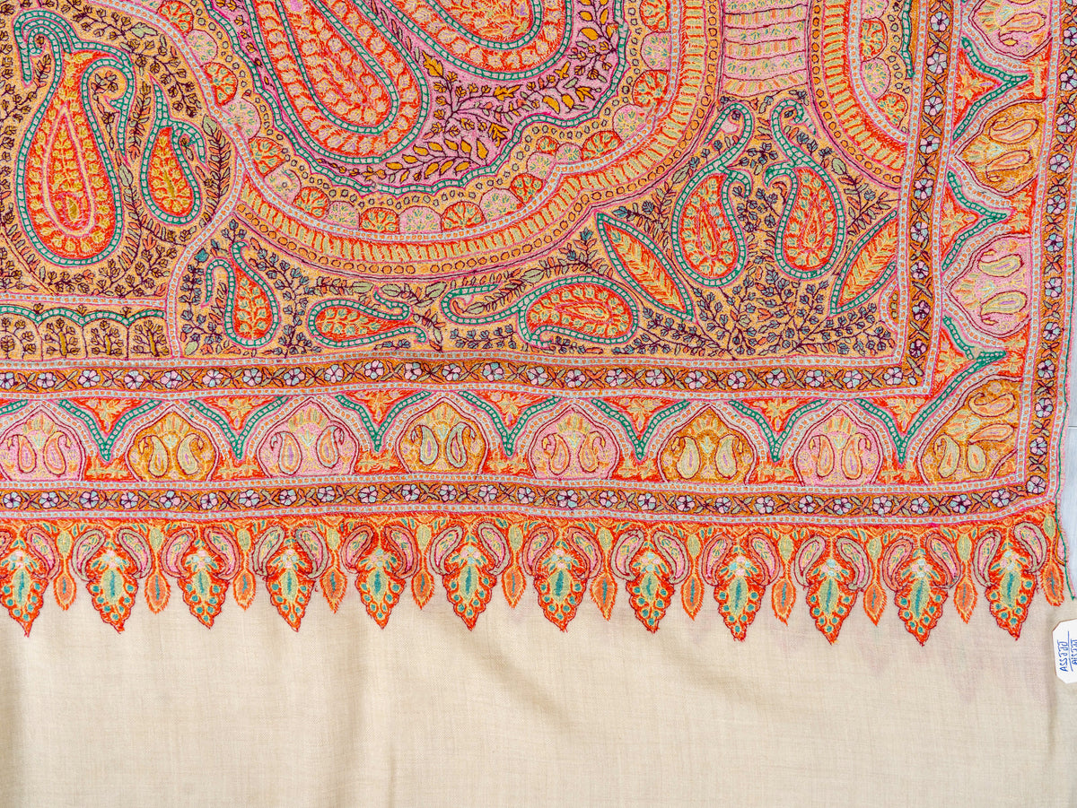 3 yards Heritage Paisley Pure Pashmina Hand Embroidered Sozni Shawl