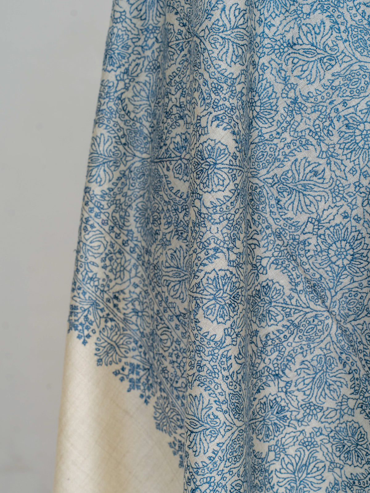 Blue Porcelain Pure Pashmina Sozni Hand Embroidered Shawl