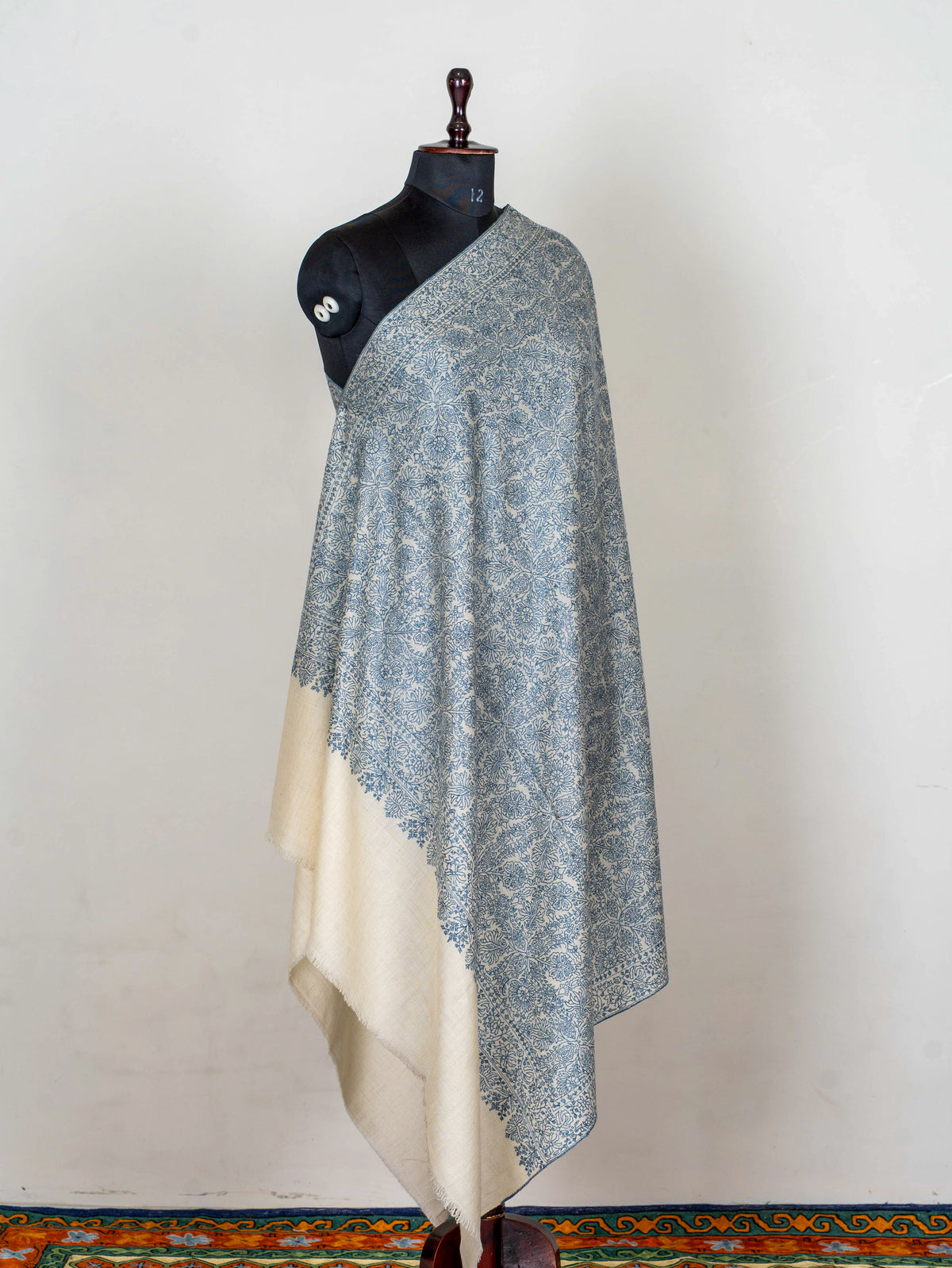 Blue Porcelain Pure Pashmina Sozni Hand Embroidered Shawl