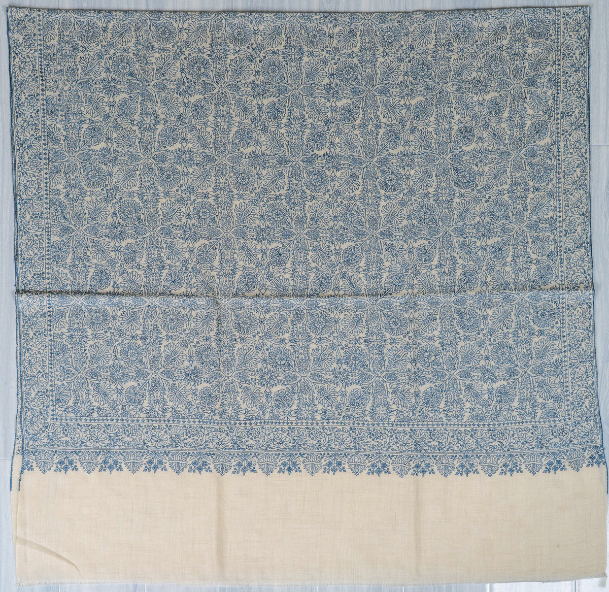 Blue Porcelain Pure Pashmina Sozni Hand Embroidered Shawl