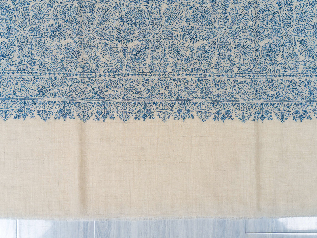 Blue Porcelain Pure Pashmina Sozni Hand Embroidered Shawl