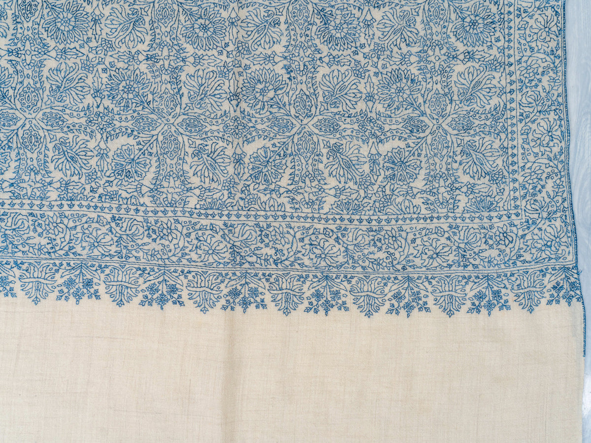 Blue Porcelain Pure Pashmina Sozni Hand Embroidered Shawl