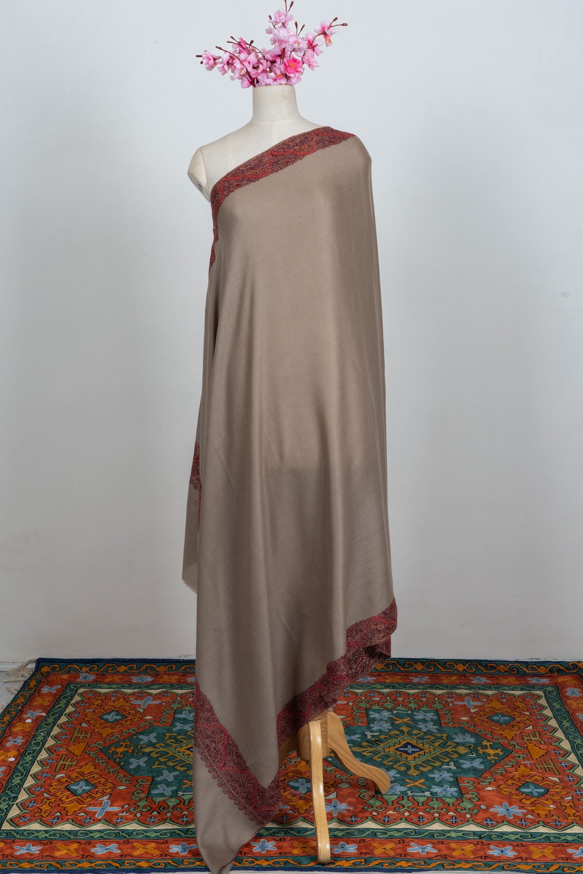 Earth Ember Classic: Merino wool 2.5 Yards Sozni Hand Embroidered Shawl