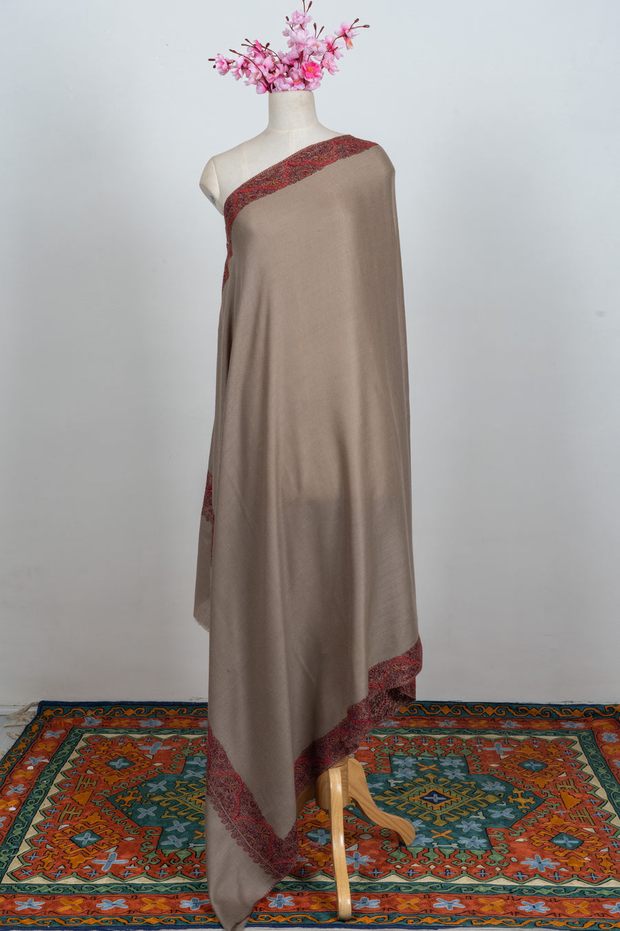 Earth Ember Classic: Merino wool 2.5 Yards Sozni Hand Embroidered Shawl