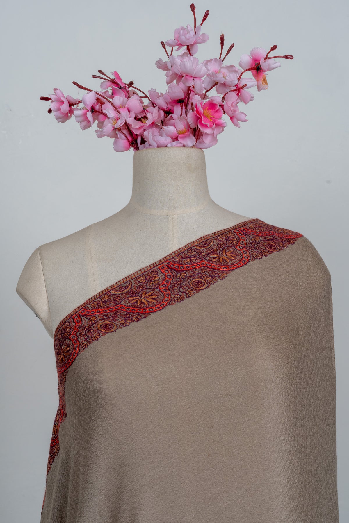 Earth Ember Classic: Merino wool 2.5 Yards Sozni Hand Embroidered Shawl