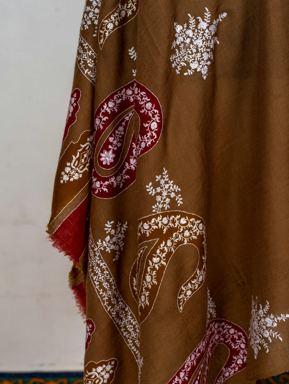 Walnut Paisley Pure Pashmina Hand Embroidered Sozni Shawl
