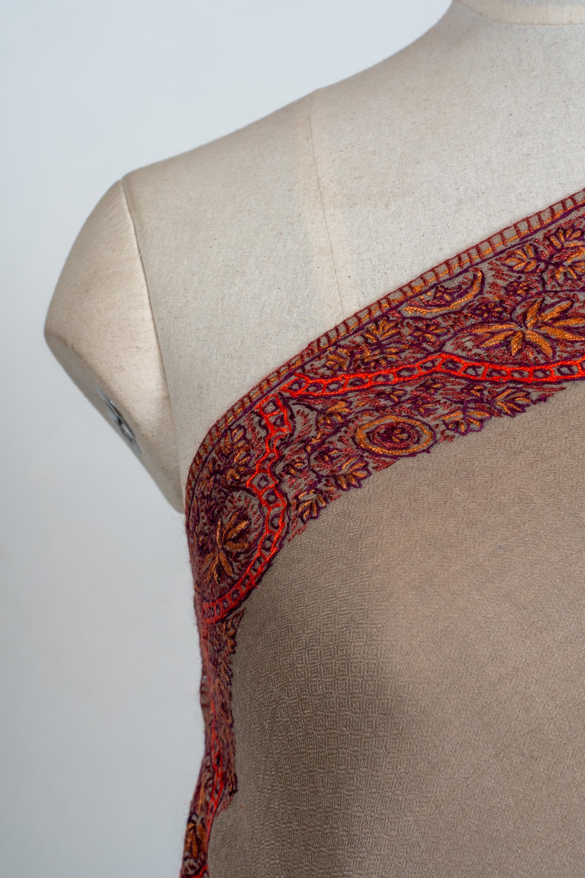 Earth Ember Classic: Merino wool 2.5 Yards Sozni Hand Embroidered Shawl
