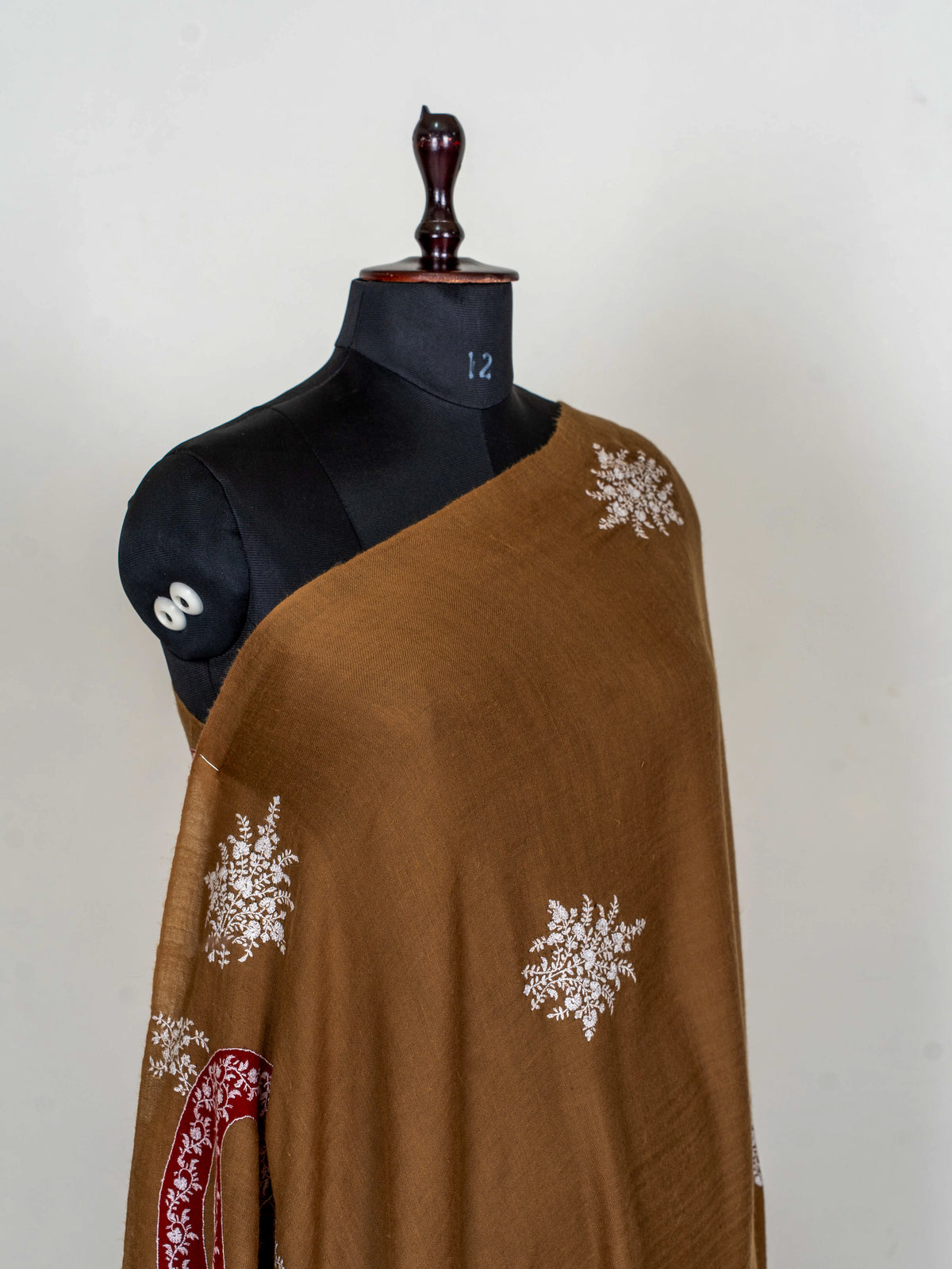 Walnut Paisley Pure Pashmina Hand Embroidered Sozni Shawl