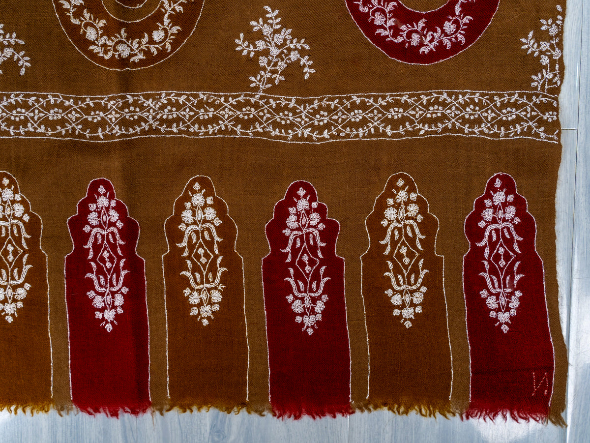 Walnut Paisley Pure Pashmina Hand Embroidered Sozni Shawl