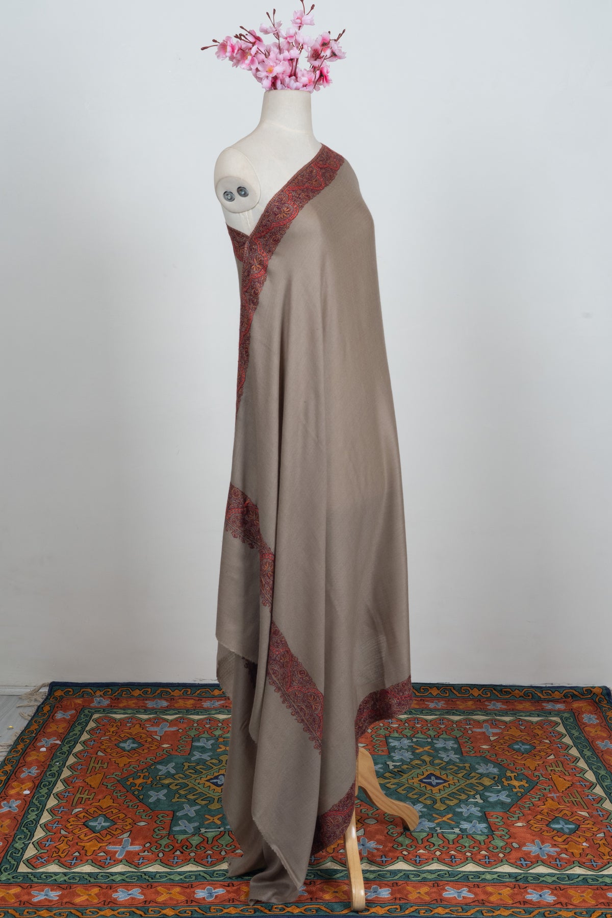 Earth Ember Classic: Merino wool 2.5 Yards Sozni Hand Embroidered Shawl