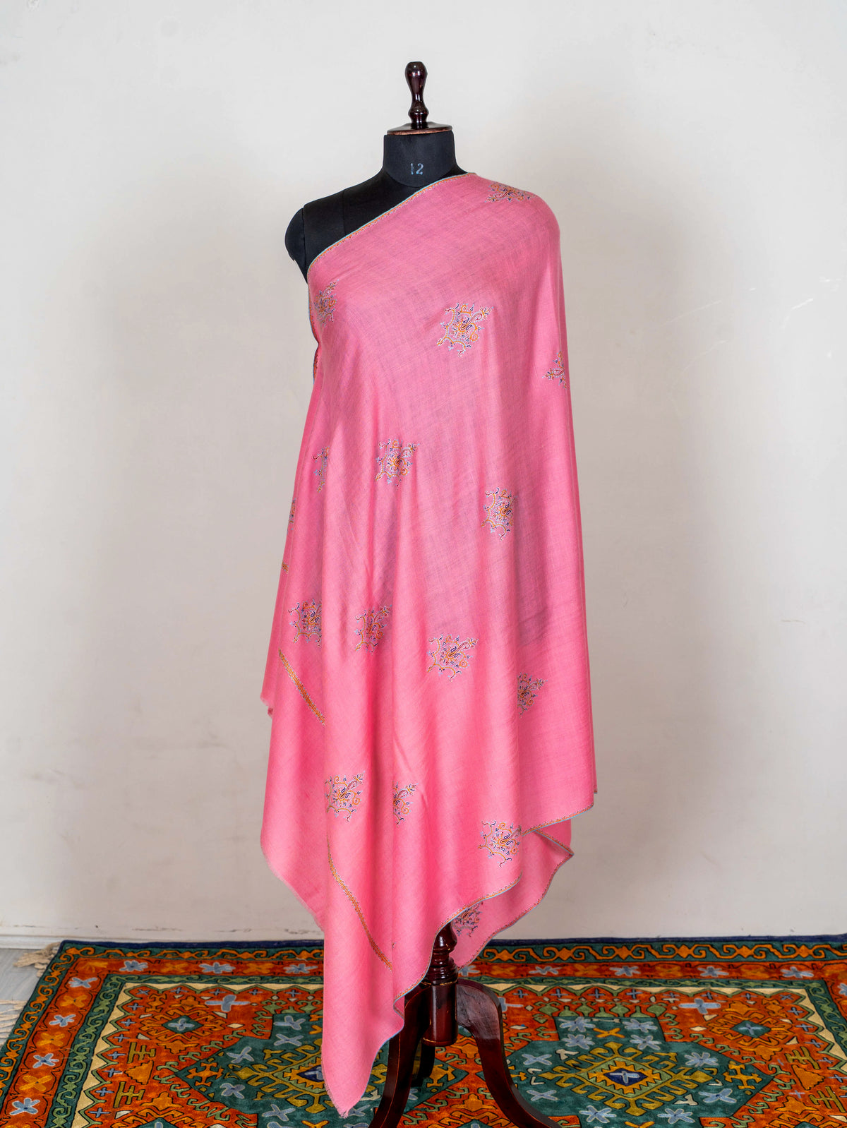 Rose Petal Pure Pashmina Hand Embroidered Sozni Shawl