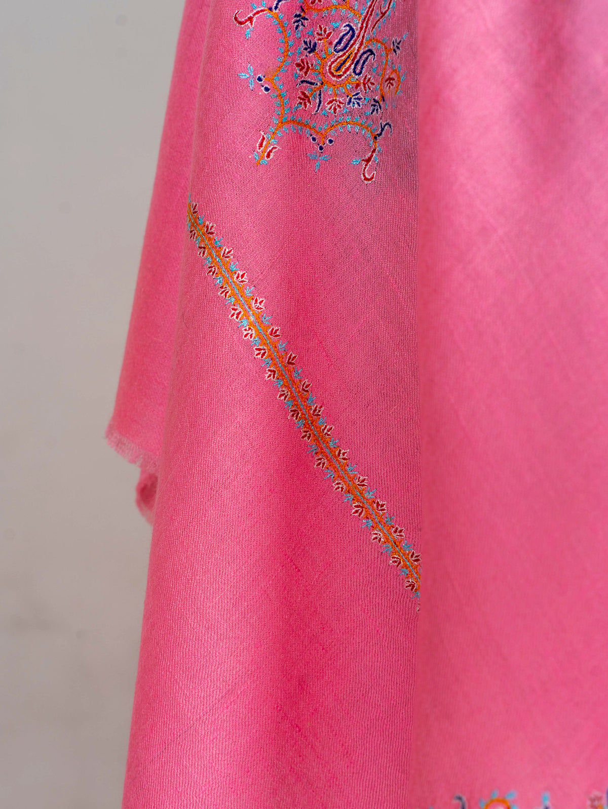 Rose Petal Pure Pashmina Hand Embroidered Sozni Shawl