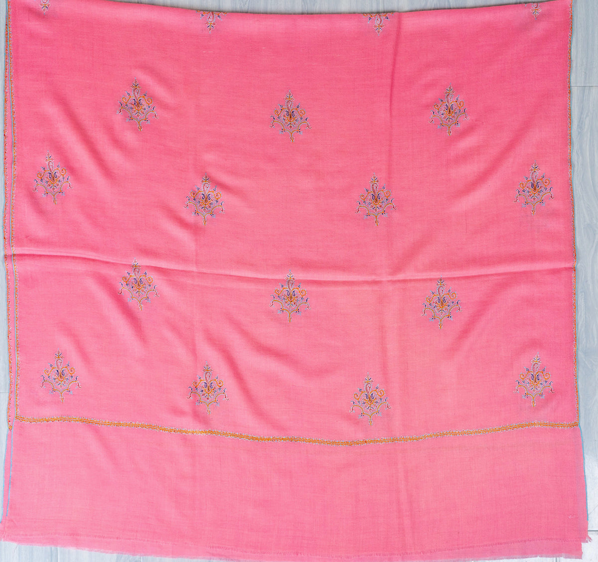 Rose Petal Pure Pashmina Hand Embroidered Sozni Shawl