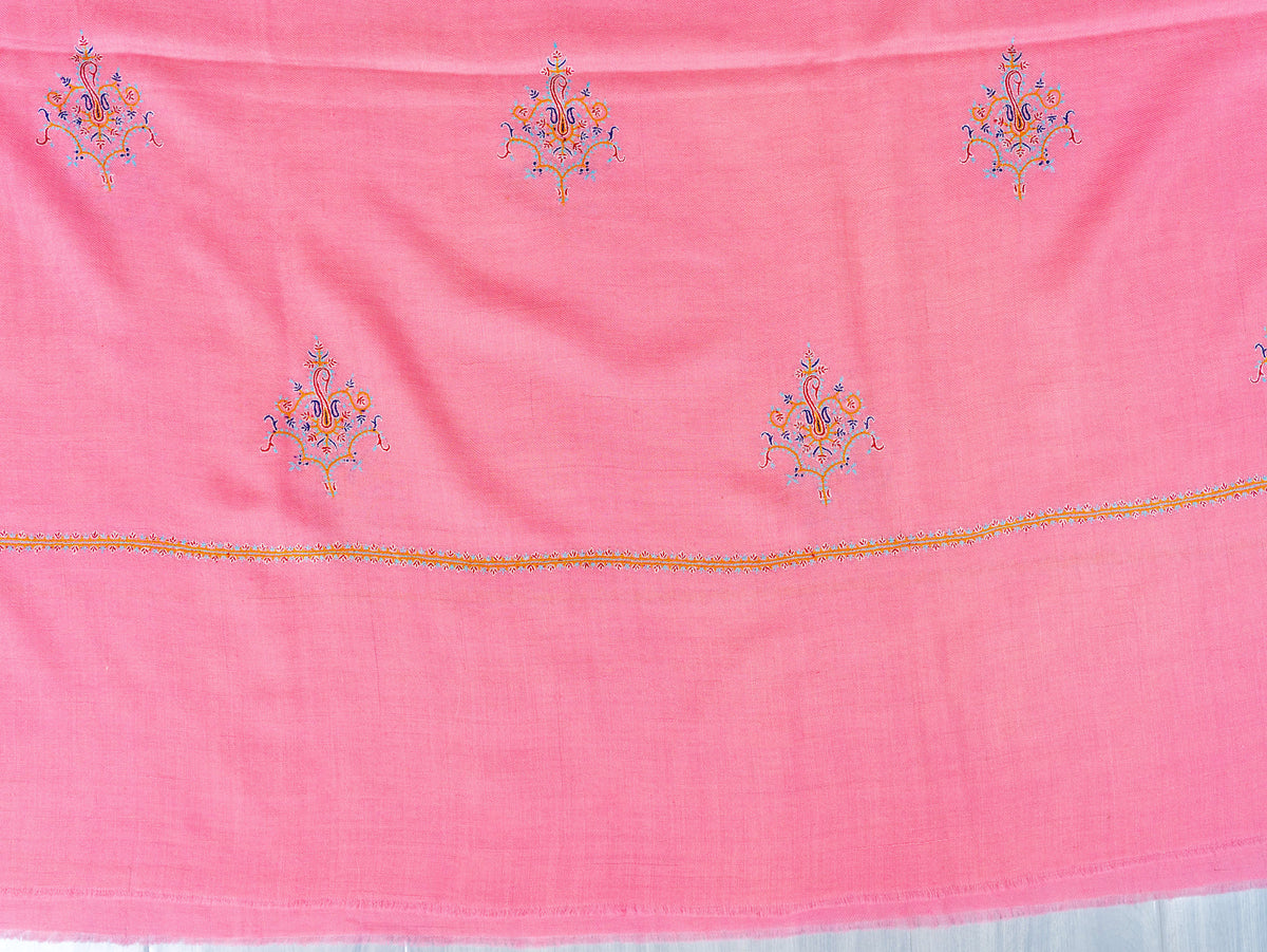 Rose Petal Pure Pashmina Hand Embroidered Sozni Shawl