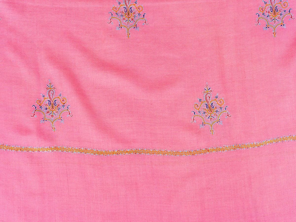 Rose Petal Pure Pashmina Hand Embroidered Sozni Shawl