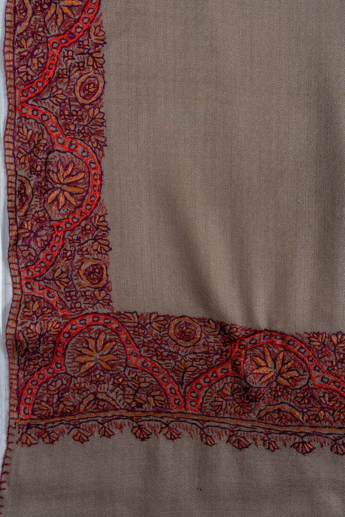 Earth Ember Classic: Merino wool 2.5 Yards Sozni Hand Embroidered Shawl