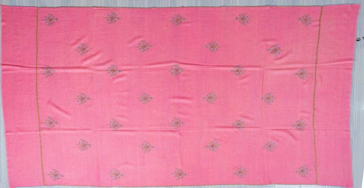 Rose Petal Pure Pashmina Hand Embroidered Sozni Shawl