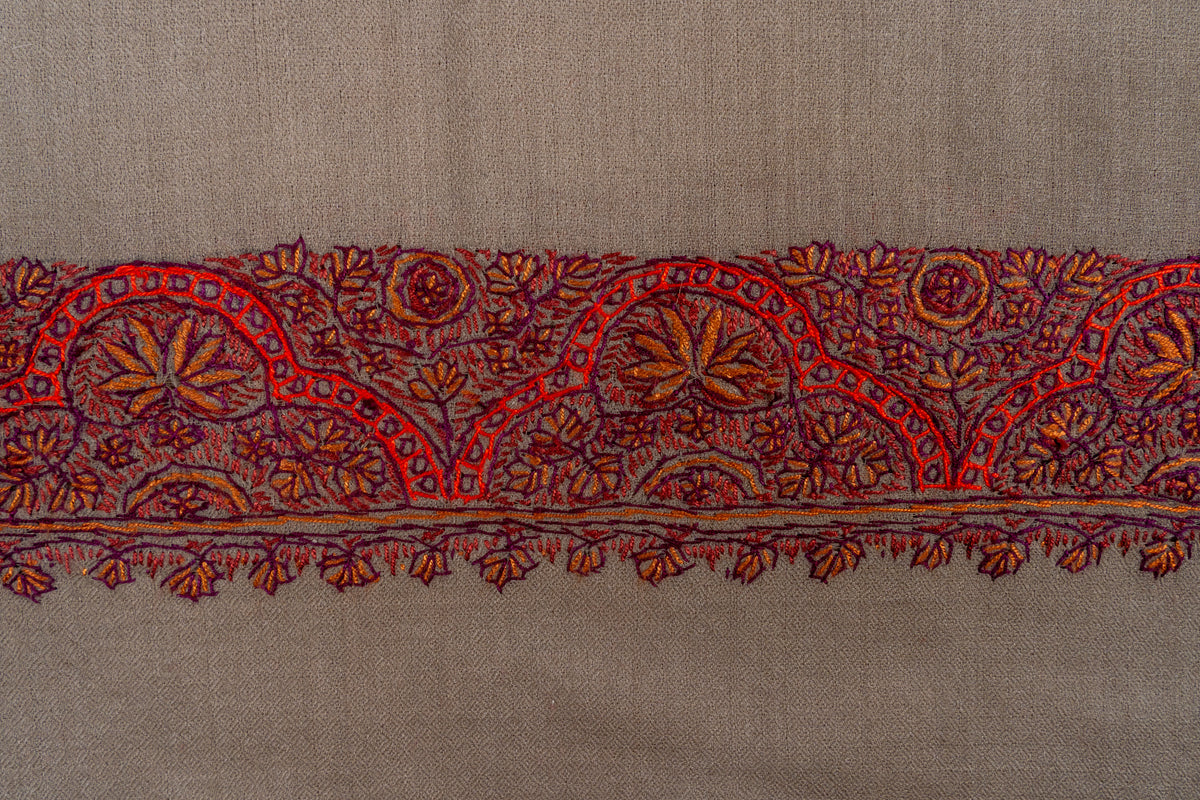 Earth Ember Classic: Merino wool 2.5 Yards Sozni Hand Embroidered Shawl