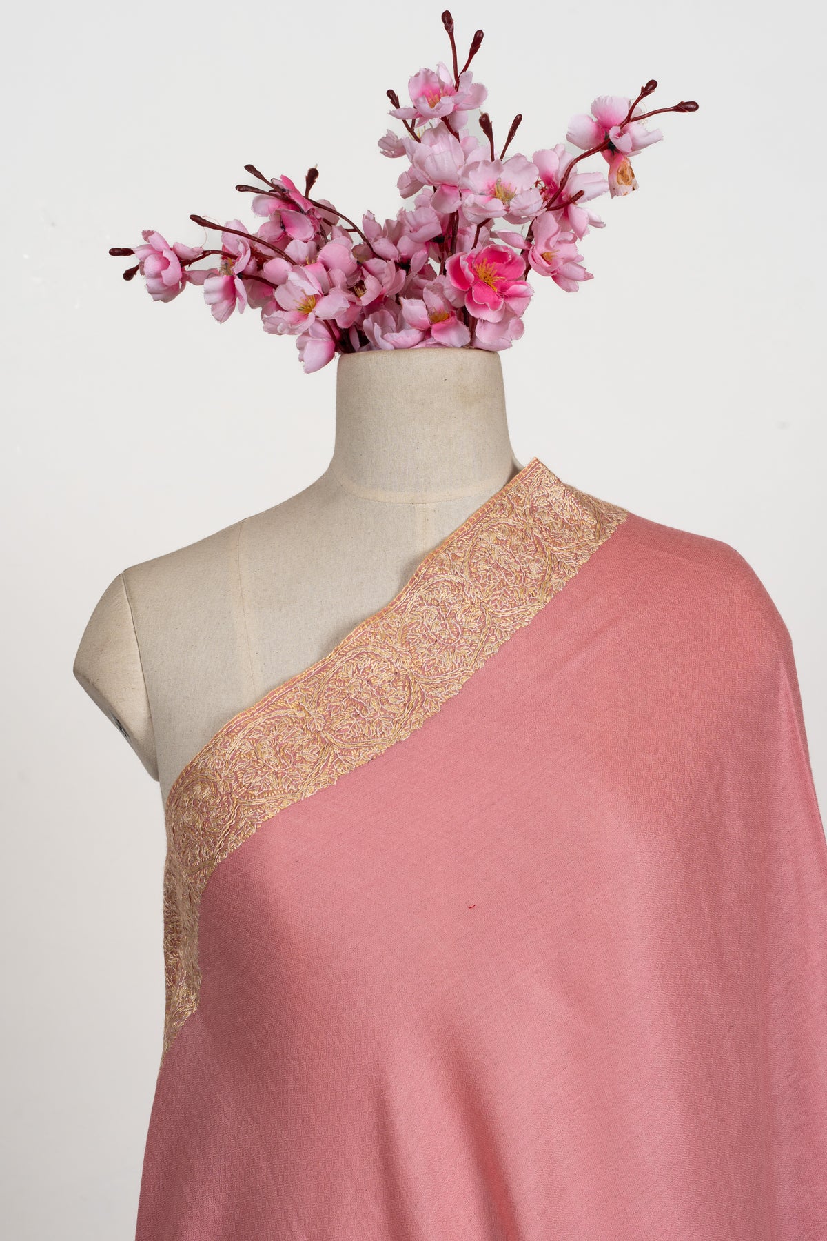 Rose Petal Grace: Merino wool 2.5 Yards Sozni Hand Embroidered Shawl