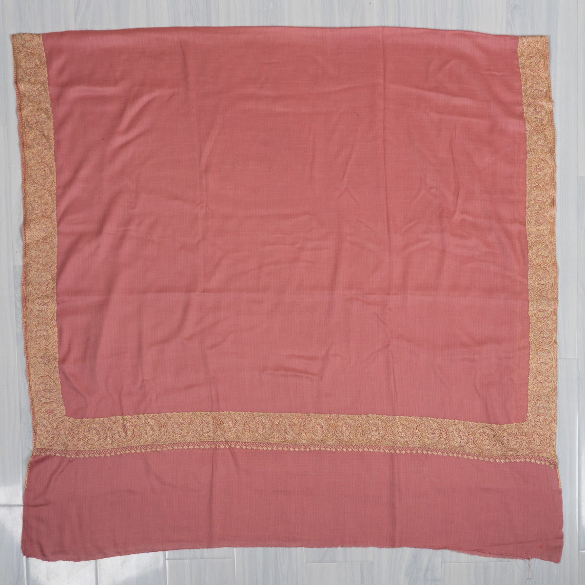 Rose Petal Grace: Merino wool 2.5 Yards Sozni Hand Embroidered Shawl