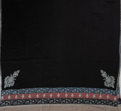 2.5 Yards | Shabnam-e-Rang — Sozni Hand-Embroidered Shawl in Black with Multicolor Panels