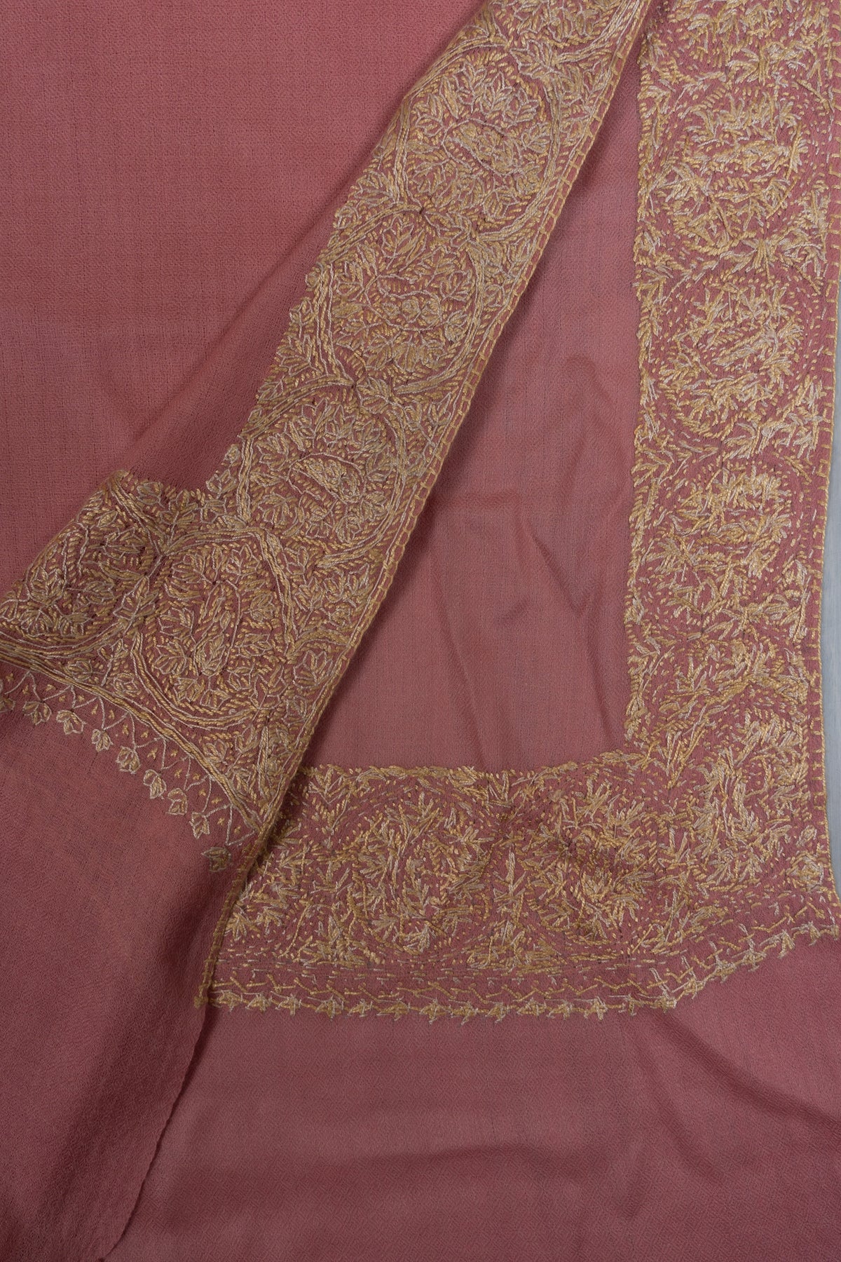 Rose Petal Grace: Merino wool 2.5 Yards Sozni Hand Embroidered Shawl