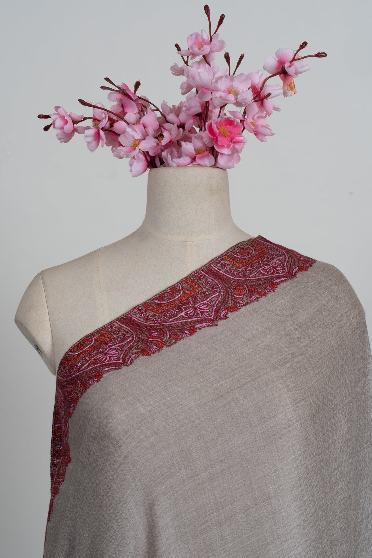 Ashwood Regal: Merino wool 2.5 Yards Sozni Hand Embroidered Shawl