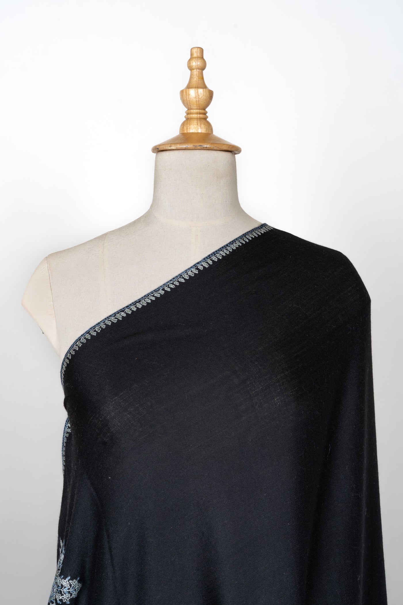 2.5 Yards | Shabnam-e-Rang — Sozni Hand-Embroidered Shawl in Black with Multicolor Panels