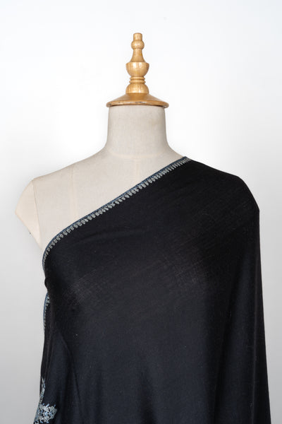 2.5 Yards | Shabnam-e-Rang — Sozni Hand-Embroidered Shawl in Black with Multicolor Panels