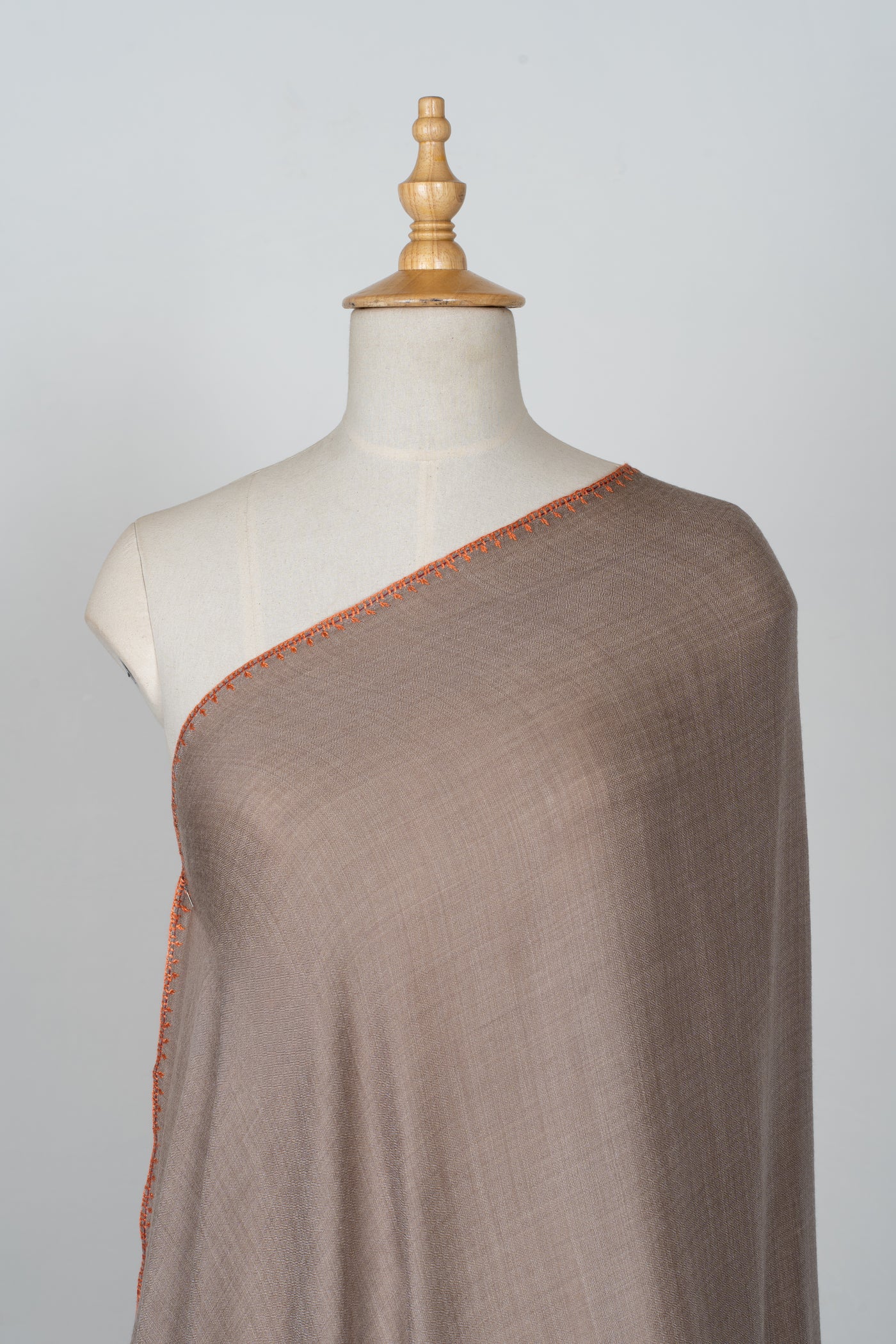 2.5 Yards | Khaki-Taupe Sozni Border Shawl — Hand-Embroidered with Contrasting Panels