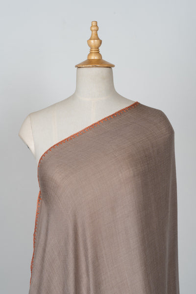 2.5 Yards | Khaki-Taupe Sozni Border Shawl — Hand-Embroidered with Contrasting Panels