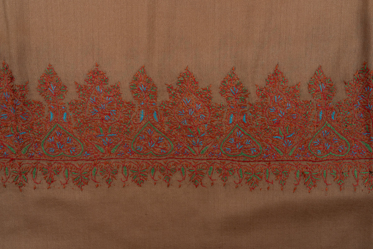 Caramel Heritage Glow: Merino wool 2.5 Yards Sozni Hand Embroidered Shawl