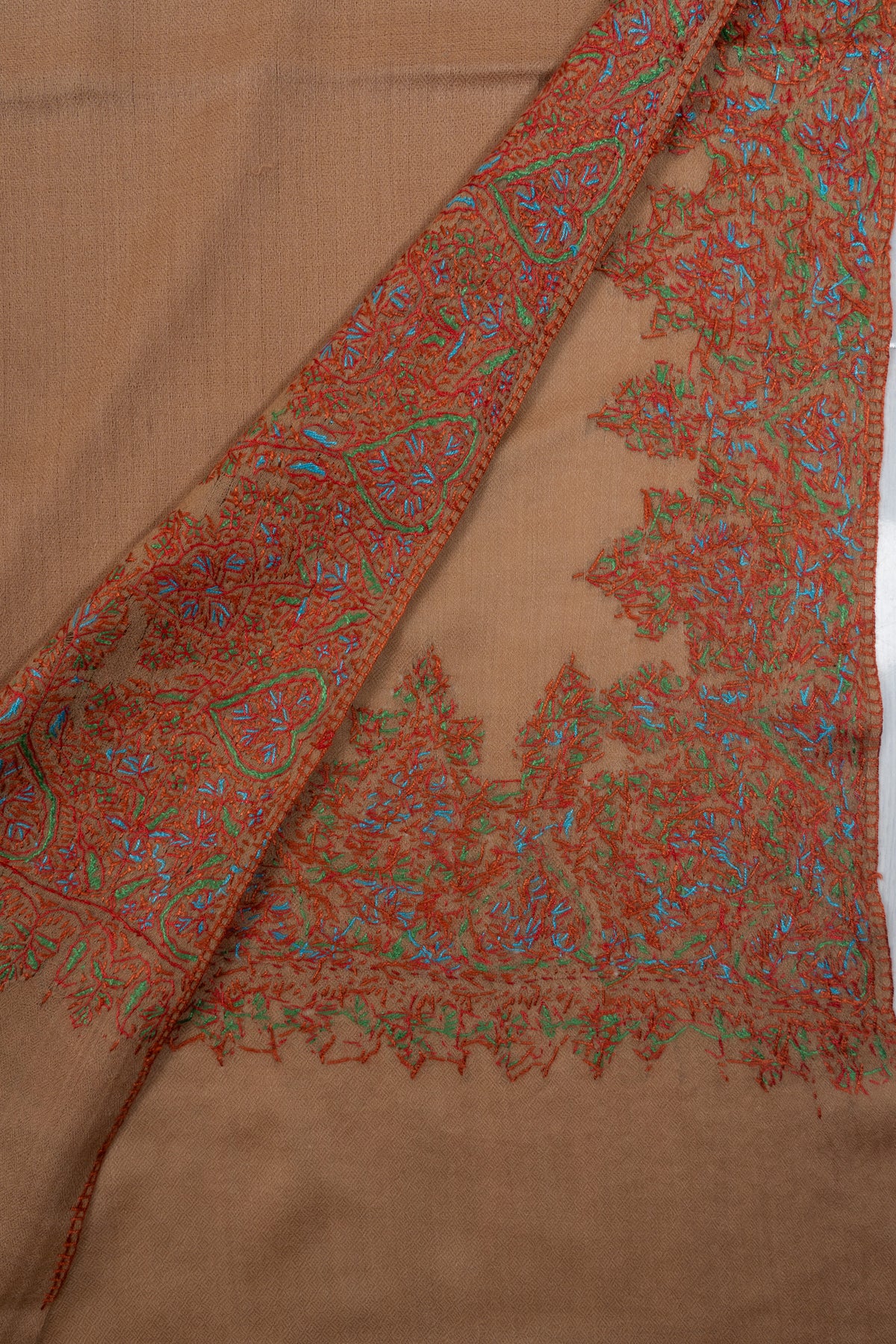 Caramel Heritage Glow: Merino wool 2.5 Yards Sozni Hand Embroidered Shawl