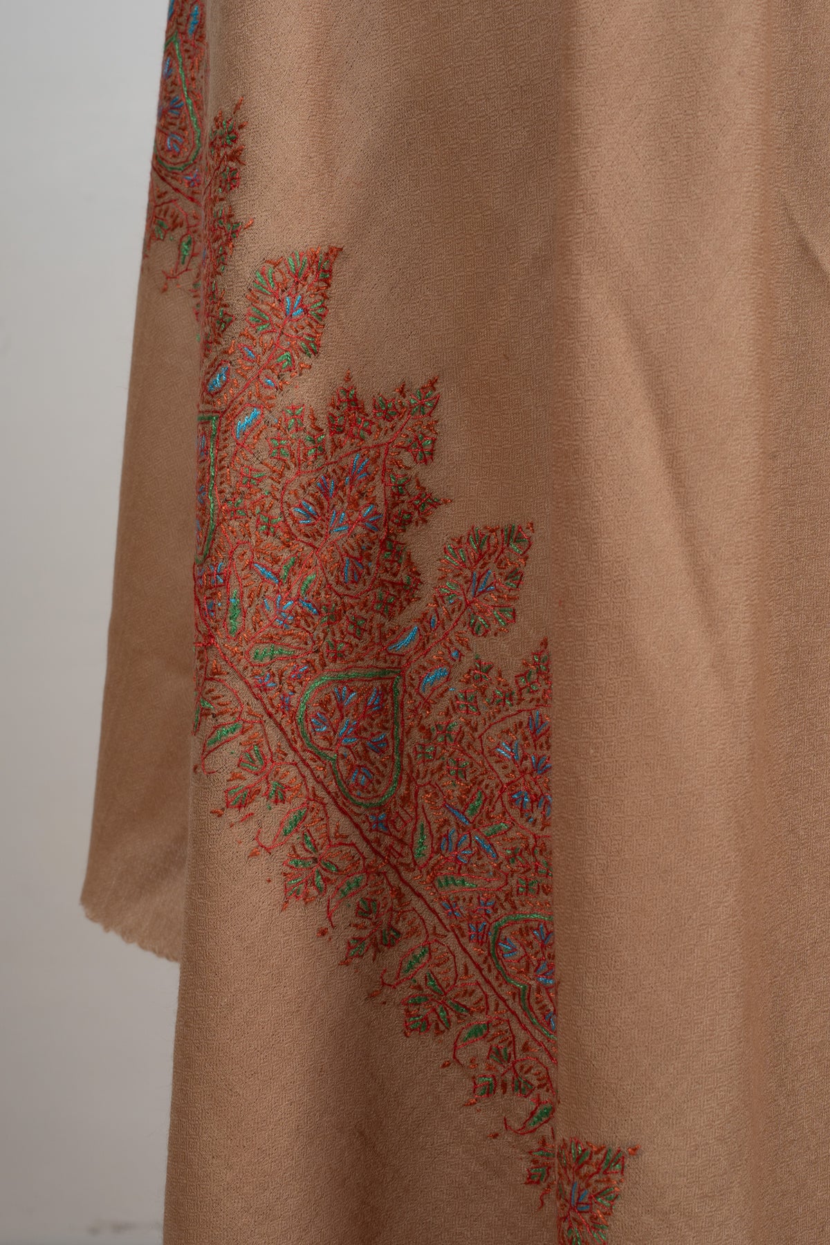 Caramel Heritage Glow: Merino wool 2.5 Yards Sozni Hand Embroidered Shawl