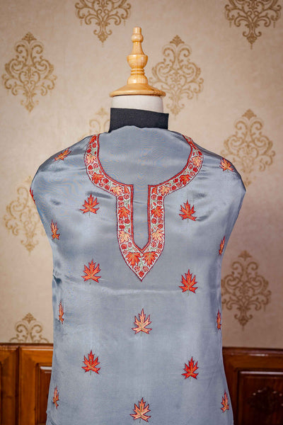Kashmiri Blues: Chinar Motif Sozni Embroidered Suit - KashmKari