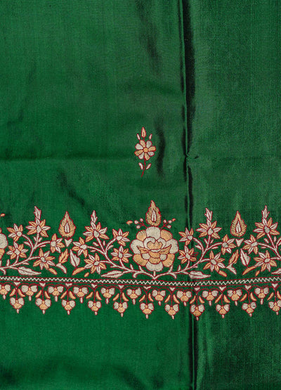 Elegant Green Kashmiri Silk Suit with Exquisite Paper Mache Embroidery - KashmKari