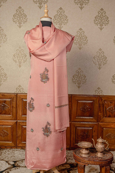 Elegance Meets Artistry: Pink Kashmiri Suit with Exquisite Paper Mache and Tilla Embroidery - KashmKari