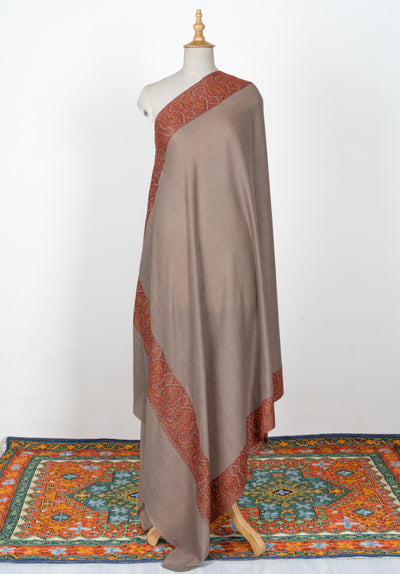 2.5 Yards | Surkh Gul — Sozni Hand-Embroidered Shawl in Classic Beige