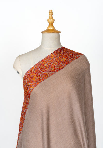 2.5 Yards | Surkh Gul — Sozni Hand-Embroidered Shawl in Classic Beige